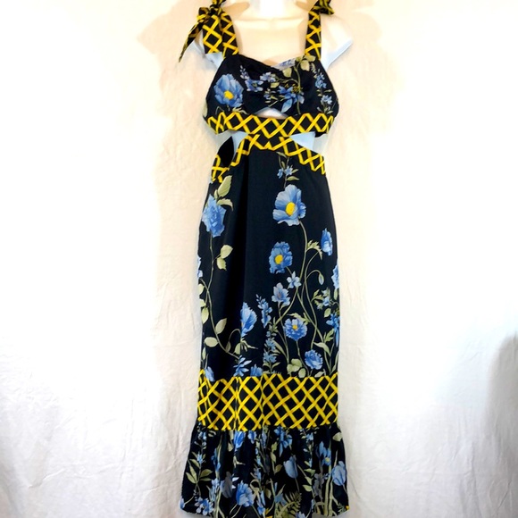 Alice McCall Cut Out Midriff MIDI Dress  Dark Floral Dress size US 8 EU 40 NWT - Picture 2 of 11